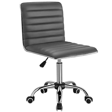 Furmax Mid Back Task Chair, Low Back Leather Swivel Office Chair, Vanity Chair for Makeup Room, Computer Desk Chair Retro with Armless Ribbed (Grey) - Image 1