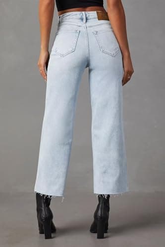 Allimy Womens High Waisted Capri Pants Wide Leg Pants Woman Cropped Jeans Baggy Barrel Jeans for Women Trendy Light Blue Size 4 - Image 4