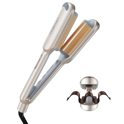 Curling Iron Hair Crimper Waver - TYMO ROVY Beach Waves Curling Wand, Ionic Deep Waver Hair Curler Tool with Ceramic 3 Barrel for Women, Dual Voltage, Anti-Scald, Easy to Use, Elegant Gold, 1 Inch - Image 1