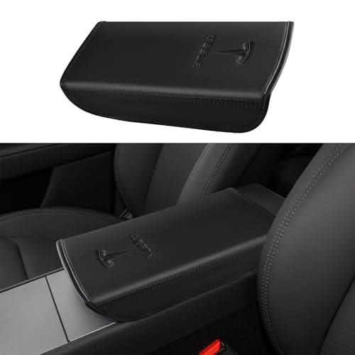 POKUNG Center Console Leather Armrest Cover Designed for 2024-2026 Refresh Model 3 Highland/Model Y Juniper 2025-2026,Center Console Accessories for Tesla Model 3/Y 2026 Interior Accessories Black - Image 1
