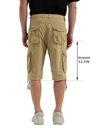 JAWERU Cargo Shorts for Men Multi Pockets Mens Shorts Below Knee Casual Hiking Summer Shorts Khaki 38 - Image 4