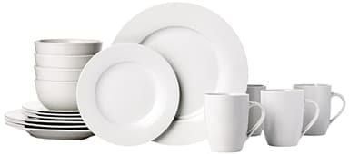 Amazon Basics 16-Piece Porcelain Kitchen Dinnerware Set with Plates, Bowls and Mugs, Service for 4 - White - Image 1