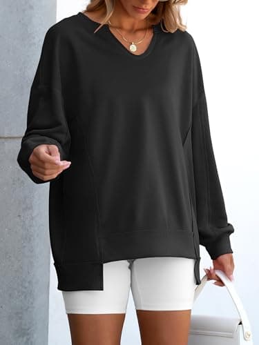 ANRABESS Women's Oversized Sweatshirts Long Sleeve Tunic Shirts V Neck Loose Pullover Tops 2025 Trendy Fall Teen Girls Outfit Black X-Large - Image 3