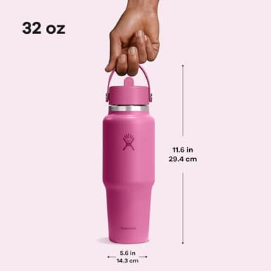 Hydro Flask Travel Water Bottle - Insulated Stainless Steel - Wide Straw Lid, Non Spill, Leakproof in 32 Oz Reef Pink - Image 7