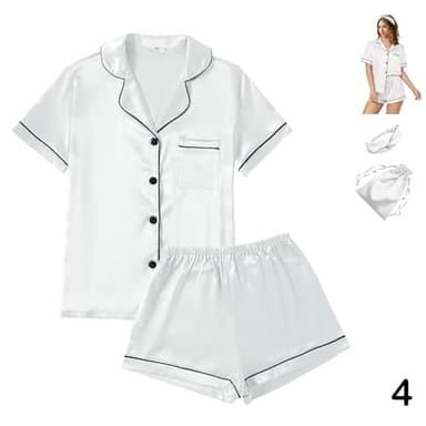 4Pcs Womens Satin Silky Pajama Sets Short Sleeve Shirt XS-4XL Floral Pajamas Set Soft PJ Loungewear Sleepwear - Image 3