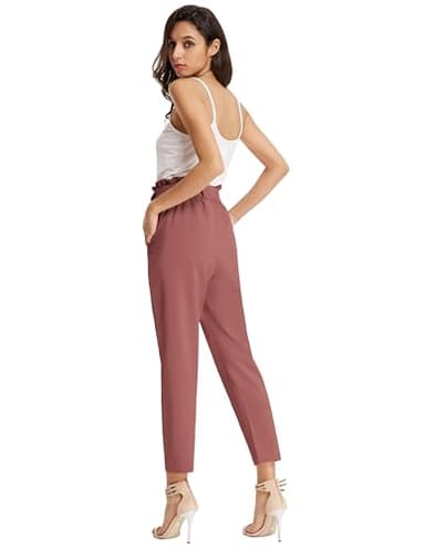 GRACE KARIN Women's Pants Trouser Slim Casual Cropped Paper Bag Waist Pants Salmon Pink M - Image 2