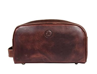 Leather Toiletry Bag for Men | Grooming Travel Kit | With Waterproof Lining | By Aaron Leather (Dark Brown) - Image 7