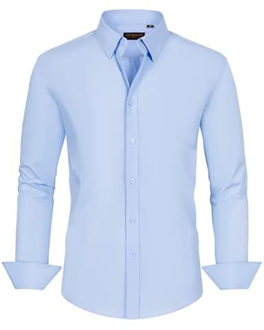 J.VER Dress Shirts for Men Long Sleeve Formal Shirt Slim Fit Cotton Stretch Casual Button Down Shirts Stain Shield Blue Medium - Image 4