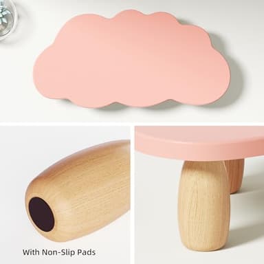 AFOOYO Monitor Stand Riser,Cloud-Shaped Sturdy Wood Computer Monitor Riser, Laptop Monitor Stand, Multi-Purpose Desktop Organizer Riser for Computer, Laptop, Printer, TV,Pink - Image 6