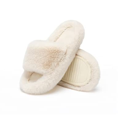 Chantomoo Women's Slippers Memory Foam House Bedroom Slippers for Women Fuzzy Plush Comfy Faux Fur Lined Slide Shoes Anti-Skid Sole Trendy Gift Slippers Beige Size7 8 6.5 - Image 1