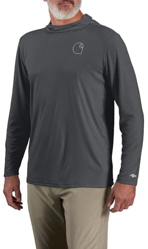 Carhartt Men's Force Sun Defender™ Lightweight Long-Sleeve Hooded Logo Graphic T-Shirt, Steel, X-Large - Image 1