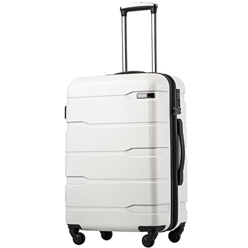 Coolife Luggage 21 x 8.5 x 15 Airline Approved Suitcase PC+ABS Spinner Built-In TSA lock Hardside Lightweight wheels (white, S(20in_carry on)) - Image 1