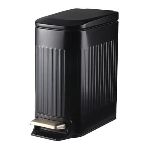 SYNCVIBE Slim Bathroom Trash Can with Lid Soft Close, Stainless Steel Garbage Can Step Trash Bin with Removable Inner Bucket for Bedroom, Office, Kitchen (Matt Black, 1.8 Gallons) - Image 1