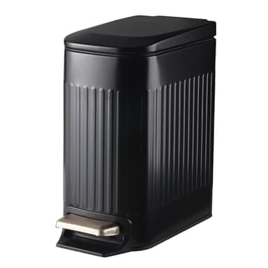 SYNCVIBE Slim Bathroom Trash Can with Lid Soft Close, Stainless Steel Garbage Can Step Trash Bin with Removable Inner Bucket for Bedroom, Office, Kitchen (Matt Black, 1.8 Gallons) - Image 1