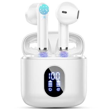 Wireless Earbuds, Bluetooth Headphones 5.4 with ENC Noise Cancelling Mics, 30H Bluetooth Ear buds 3D Bass with LED Display Charging Case, IP7 Waterproof Wireless Earphones for Android, iOS, Pearlwhite - Image 1