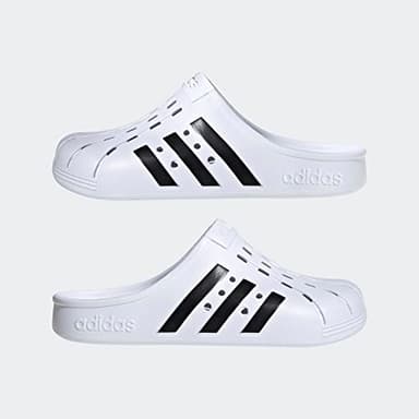 adidas unisex adult Adilette Clog Slide Sandal, White/Black/White, 7 Women Men US - Image 8