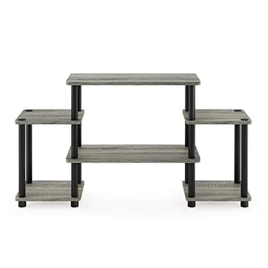 Furinno Turn-N-Tube No Tools Entertainment Center, Round Square Corner, French Oak Grey/Black - Image 7