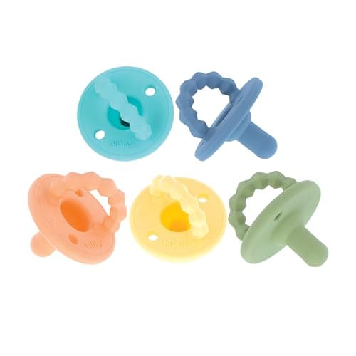 Nuby Silicone Softees Pacifier and Teethers - (5-Pack) Silicone Baby Pacifiers and Teethers - 0+ Months - Assorted Colors - Image 1