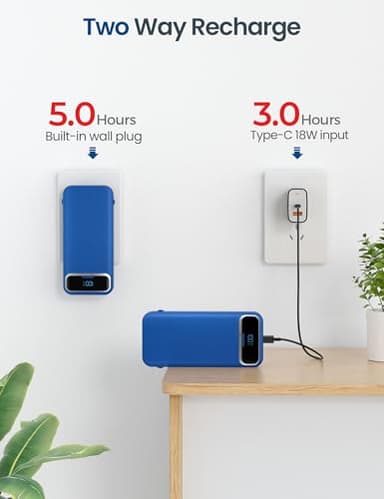 12000mAh Lightweight-Portable-Charger-Power-Bank with Built-in Cables and AC Wall Plug, PD20W USB-C Fast Charging Battery Pack, LED Display External Travel Phone Charger for All iPhone,Samsung,Android - Image 7