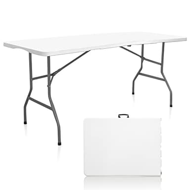 CAMP SOLUTIONS Plastic Folding Table, 6 FT Folding Table, Plastic Portable Tables for Dining Parties Card Picnic Camping, Granite White - Image 1