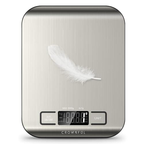 CROWNFUL Food Scale, 11 lb Digital Kitchen Scales with Built-in Coin Battery, Weight Ounces and Grams for Cooking and Baking, 6 Units with Tare Function, LCD Display, 304 Stainless Steel - Image 1