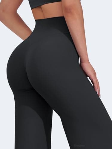 VOYJOY Straight Leggings Bottoms Wide Leg Pants for Women 29"/ 31.5"/33" High Waist Stretch Casual Sweatpants Black - Image 3