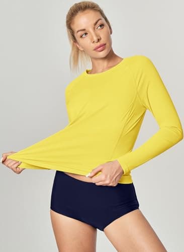 IUGA Rash Guard for Women UPF 50+ SPF UV Protection Long Sleeve Workout Tops with Pockets Dry Fit Hiking Swim Shirt Yellow - Image 6