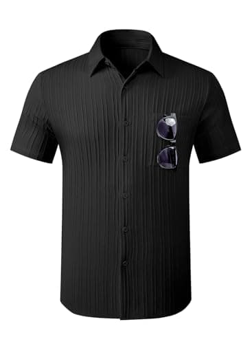 JMIERR Men's Summer Linen Shirts Short Sleeve Button Down Black Shirts for Men Textured Fashion Holiday Beach Casual Shirt, 2XL, - Image 5