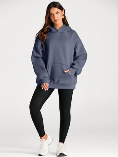 Trendy Queen Womens Oversized Hoodies Fleece Sweatshirts Fall Fashion 2025 Pullover Sweaters Winter Clothes Dusty Blue XL - Image 5