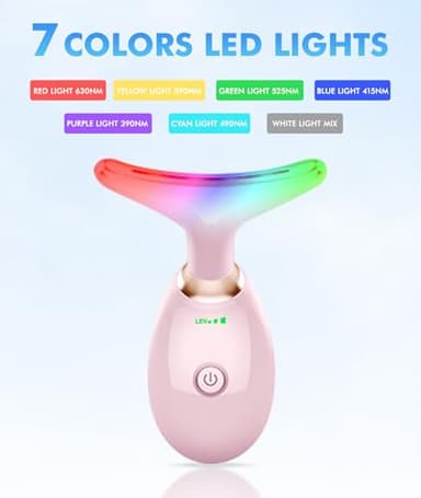 SDKWDH Red-Light-Therapy-for-Face-and-Neck, 7 Color Face Massager Tool for Wrinkles, Double Chin, Vibrating Facial Massager with Thermals for Skin Care, Glossy Pink - Image 2
