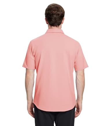 Mens Short Sleeve Polo Shirt Casual Cotton Polo Shirts Drop Cut Mens Regular Fit Polo with Pocket Coral Pink - Image 3