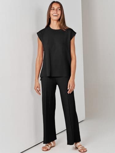 ANRABESS Women 2 Piece Lounge Sets Summer Casual Knit Sweater Vest Pant Set Beach Vacation Airport Clothes 2025 Fall Outfits Black Medium - Image 8