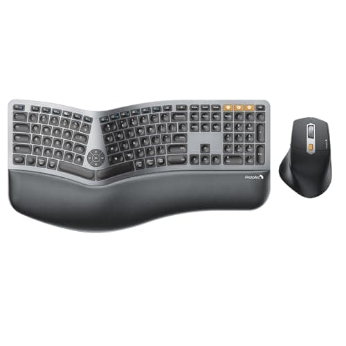 ProtoArc Ergonomic Keyboard Mouse, EKM01 Plus Full Size Wireless Bluetooth Ergo Keyboard Mouse Combo, Cushioned Palm Rest, Split Design, Rechargeable, Compatible for Windows, Mac OS - Gray and Black - Image 1