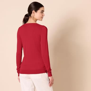 Amazon Essentials Women's Regular-Fit Lightweight Long-Sleeve V-Neck Sweater (Available in Plus Size), Red, Small - Image 3