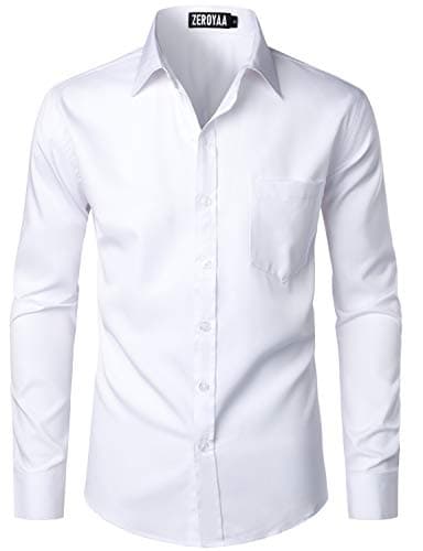 ZEROYAA Men's Urban Stylish Casual Business Slim Fit Long Sleeve Button Up Dress Shirt with Pocket ZLCL29 White Medium - Image 1