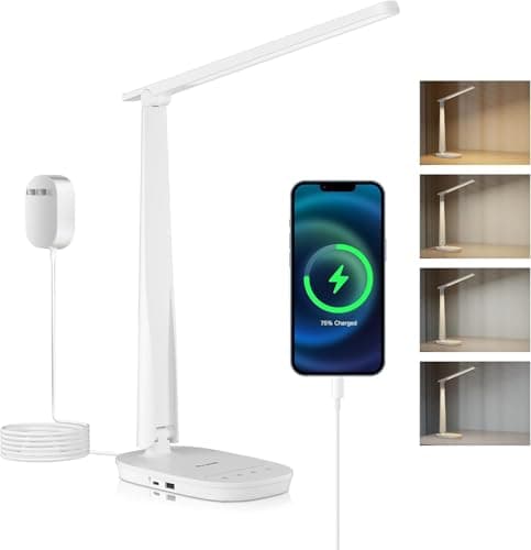 HONEYWELL LED Desk Lamp - HWT-H2 Sunturalux™ Eye-Caring Foldable Desk Light with USB A+C Dual Charging Port 4 Color Modes Dimmable Table Lamp for Home Office Bedroom Reading Study Work - White - Image 1