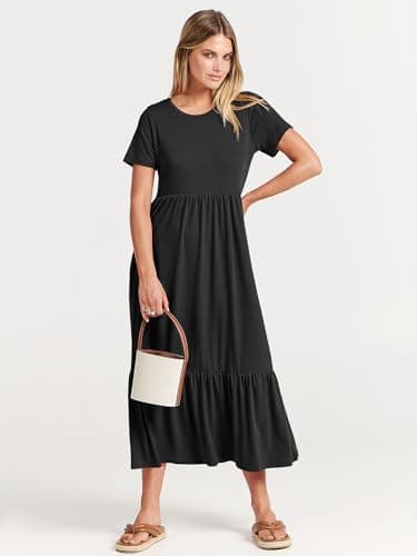 ANRABESS Womens 2025 Summer Casual Maxi Dress A line Tiered Flowy Short Sleeve Crewneck T Shirt Beach Travel Long Dresses Black Large - Image 8