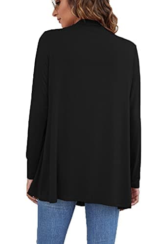 Ladlop Summer Cardigans for Women Lightweight Long Sleeve Casual Loose Cardigan Sweaters Fall Dusters (Black, L) - Image 6