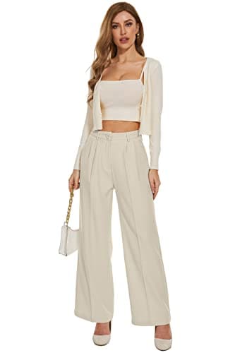FUNYYZO Women's Wide Leg Pants High Elastic Waisted in The Back Business Work Trousers Long Straight Suit Pants - Image 2