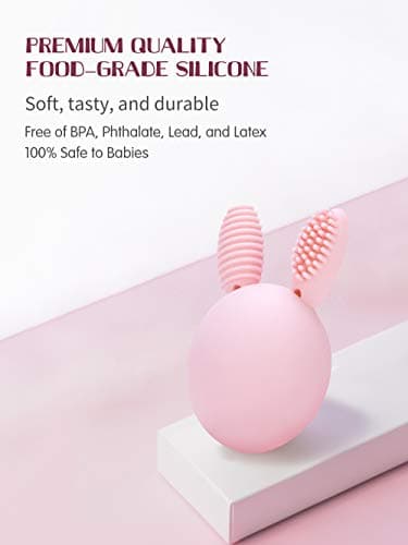 Bunny Eggy Teether Baby Teething Toy Rabbit Egg Rattle Toy Teething Pain Relief for Babies Boys Girls - Pink - Image 3