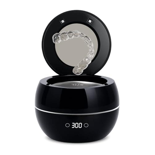 Dental Ultrasonic Retainer Cleaner Machine: 45kHz Dental Cleaning Pod for Denture, Aligner, Mouth Guard, Night Guard, Braces & Jewelry, UV Denture Cleaner with Digital Timer & Dual Mode 250ML Black - Image 1