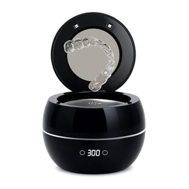 Dental Ultrasonic Retainer Cleaner Machine: 45kHz Dental Cleaning Pod for Denture, Aligner, Mouth Guard, Night Guard, Braces & Jewelry, UV Denture Cleaner with Digital Timer & Dual Mode 250ML Black - Image 1