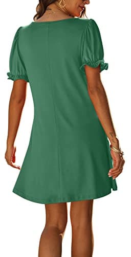 Aloodor Womens Dress Short Sleeve Flowy Casual Dresses for Women Army Green L - Image 4