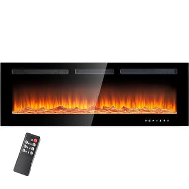 oneinmil Electric Fireplace, 50 inch Wide Recessed/Wall Mounted Electric Fireplace, Remote Control with Timer 12 Adjustable Color Flame, Remote Control,with Crystal Stone, 750/1500W - Image 1