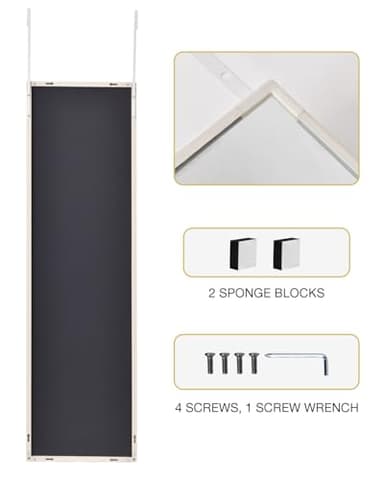 KOMCOTE Over The Door Full Length Mirror - 48x14 Inch Hanging Mirror for Bedroom, Closet, Living Room - No Drill Door Mount Mirror, Lightweight & Durable, Space-Saving, White - Image 4