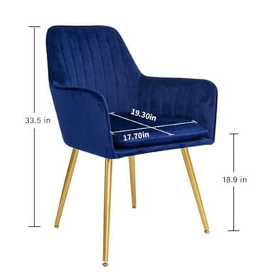 CangLong Furniture Modern Living Dining Room Accent Arm Chairs Club Guest with Gold Metal Legs, Set of 2, Navy Blue - Image 3