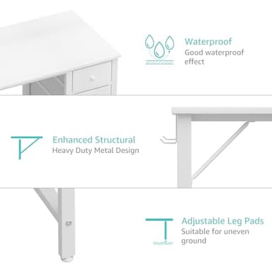 Lufeiya White Computer Desk with Fabric Drawers, 47 Inch Reversible Study Work Writing Desk for Home Office Bedroom, Simple Modern Cute PC Desks with Drawer, White - Image 7
