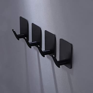 DELITON Adhesive Hooks - 4 Pack Towel/Coat Hooks Wall Hook Stick on Bathroom or Kitchen (Matte Black, Stainless Steel) - Image 2