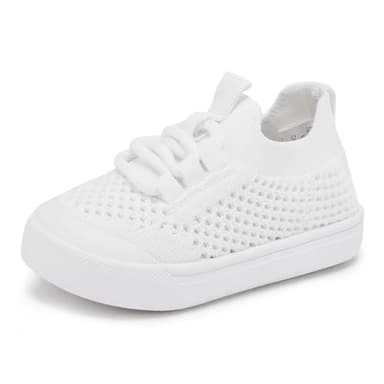 BMCiTYBM Baby Shoes Boys Girls Barefoot First Walking Shoes Breathable Mesh Walker Sneakers Tennis Outdoor Indoor Slip On 6-12 Months Infant White Size 4 Toddler - Image 4