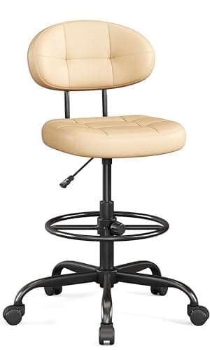 Misolant Drafting Chair Without Arms, Tall Office Chair with Footrest Ring for Standing Desk, Small Faux Leather Executive Office Chair with Adjustable Height for Bar Lab Counter Height Desk, Khaki - Image 1
